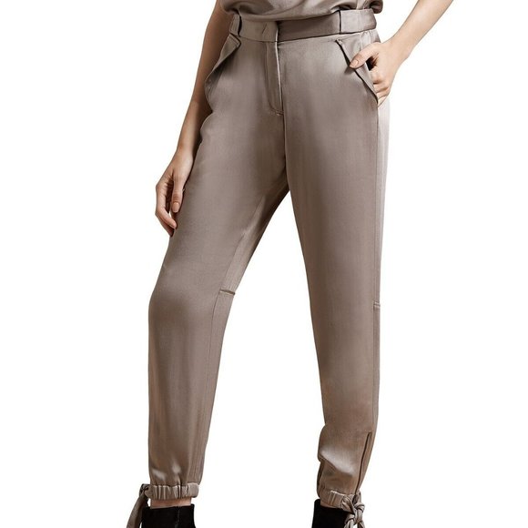 Women Halston SLIM Fit ANKLE TIE SATIN Pants Hook/Zip Fly Closure $295 B4HP - Picture 2 of 3